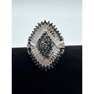 Elegant Silver-Tone Rhinestone Ring With Intricate Design Size 7.5 1.25 Inches J